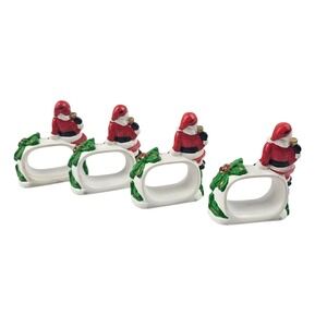Santa Claus Napkin Rings Set of 4 Christmas Holiday Table Decor Vintage BH 81